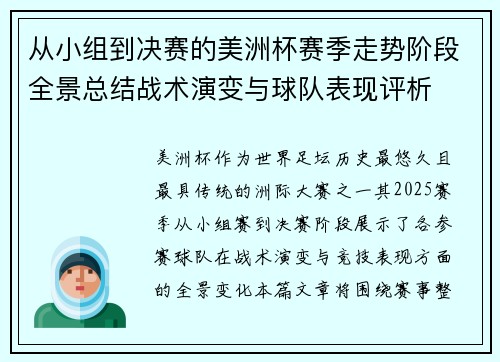 从小组到决赛的美洲杯赛季走势阶段全景总结战术演变与球队表现评析